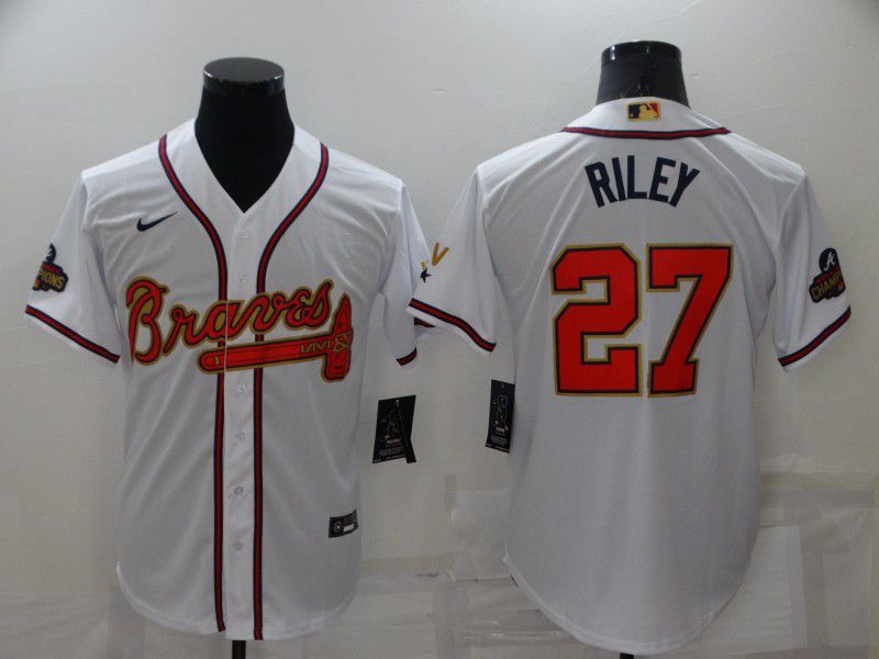 Men Atlanta Braves 27 Riley White Gold Game Nike 2022 MLB Jersey